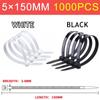 1000Pcs 5X300mm Self-locking Nylon Plastic Tie White/Black Cable Tie Fastening Ring 3X200mm Wraps Strap Zip Tie