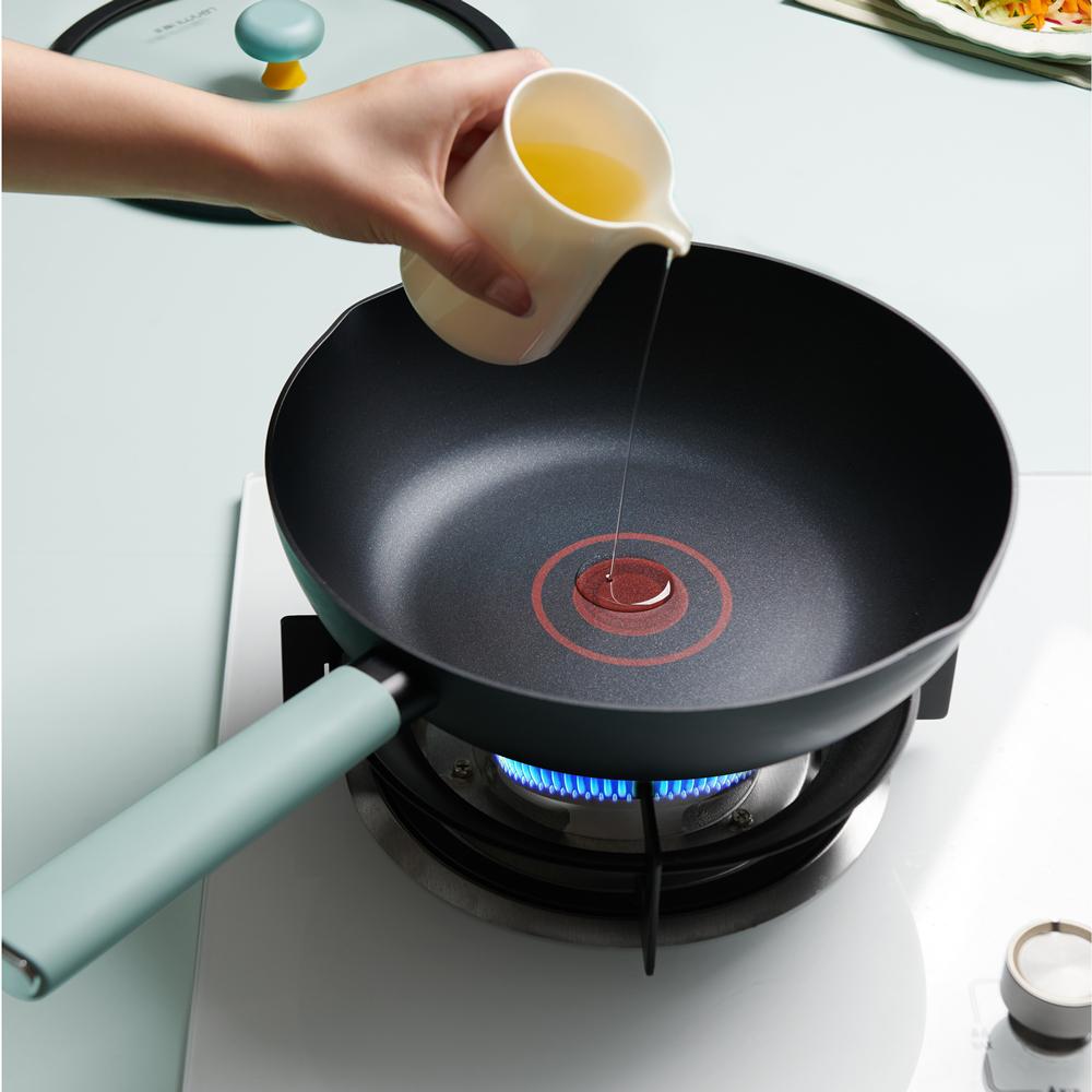 Lanmi Non Stick Wok Pan with Lid Titanium Ceramic Pan Aluminum Alloy Stir-fry Pan Flat Bottom Pow Wok Pan For All Stovetops LM02