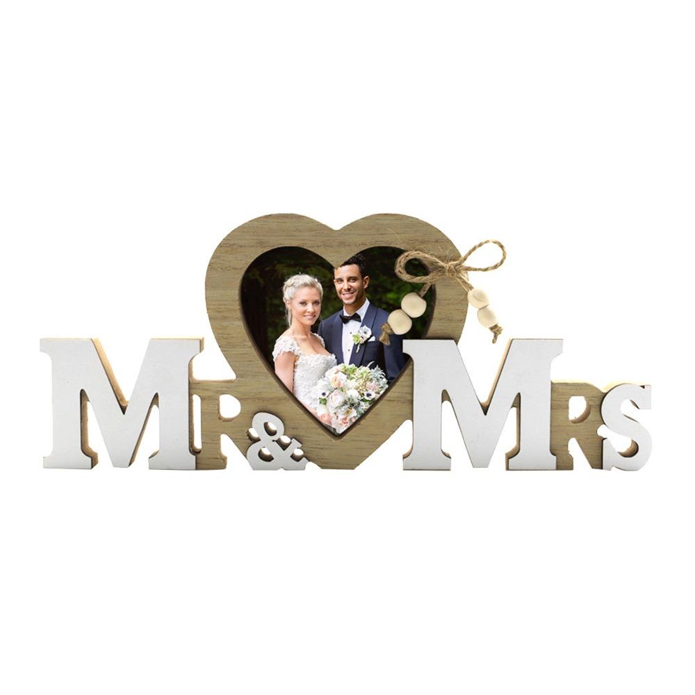 Photo Frame MR & MRS Wooden Heart Photo Frame Wedding Reception Table Decoration