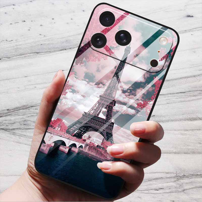 Cartoon Patterns Case For iPhone 17 Pro Plus Capa 17 Pro Max Bumper Luxury Tempered Glass Hard Back Cover iPhone17 Air Funda