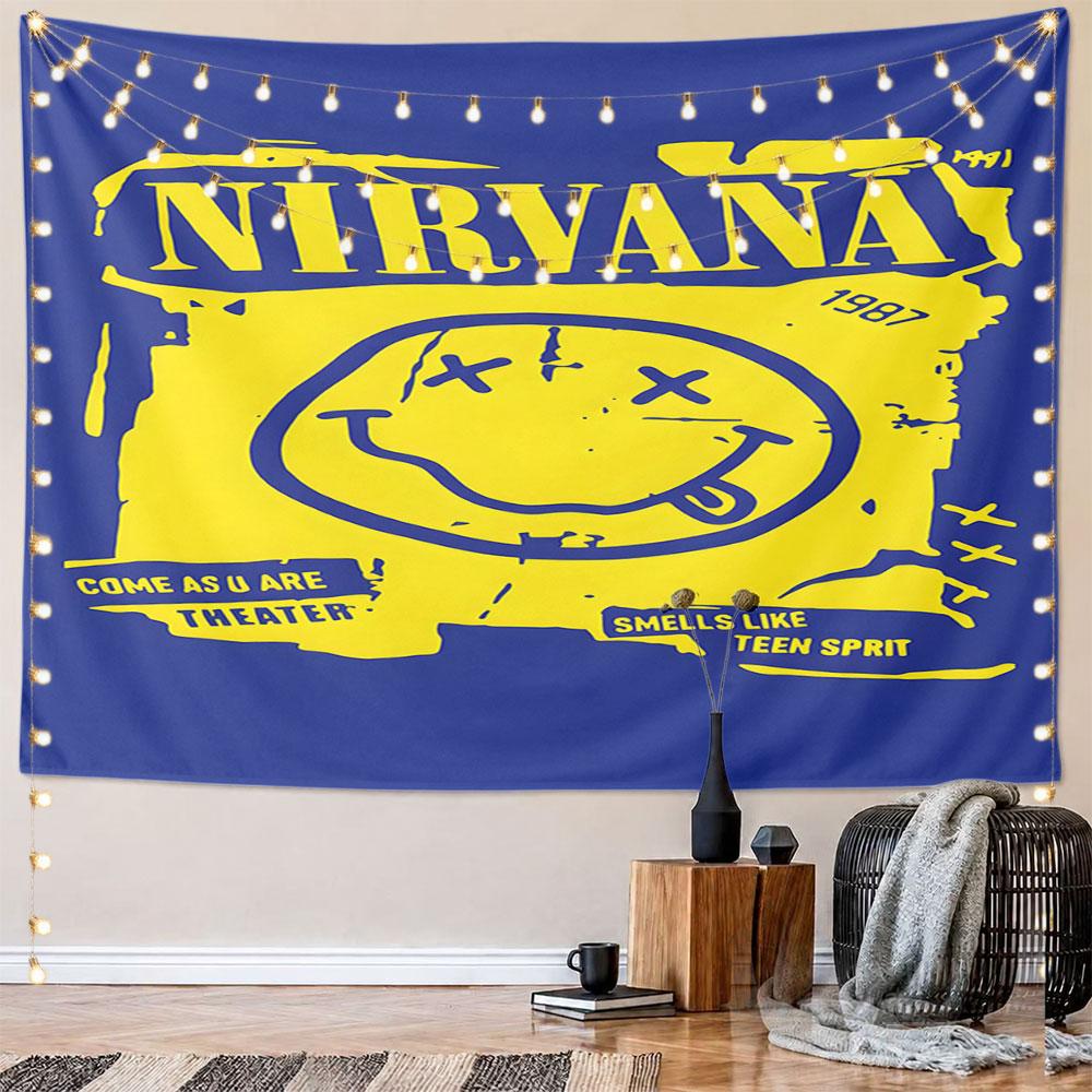 Дизайн-узор Nirvana Grunge Смайлик Настенный Гобелен Декоративный Гобелен Домашний Декор для Спальни и Гостиной