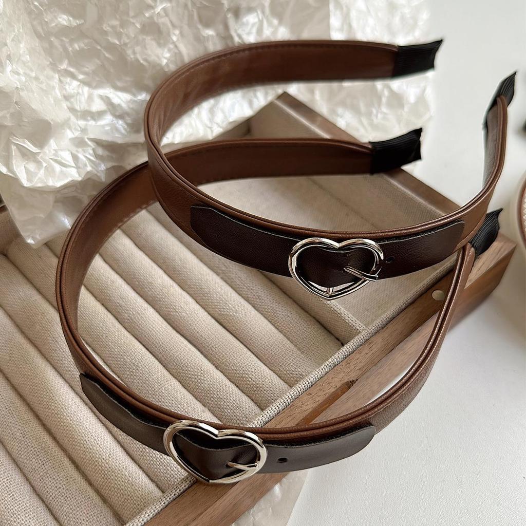 Милый корейский кожаный ободок в форме сердца и набор заколок для волос для девочек