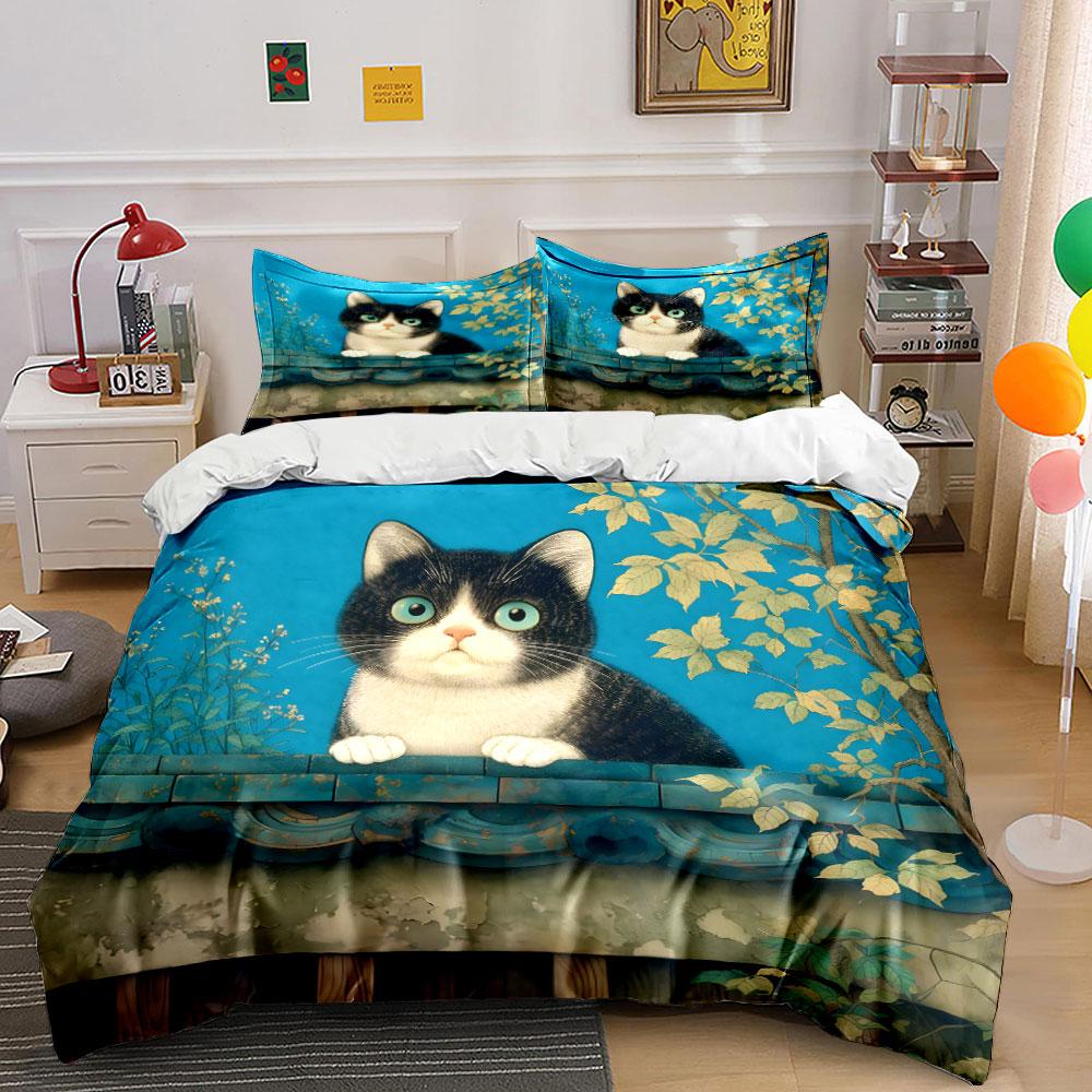 Curious cat amidst serenity. Bedding sets Duvet covers Pillowcases(1* Duvet Cover 2* Pillowcases without duvet insert)