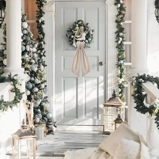 2 Pcs Wreath Sash for Front Door Blank Satin Wreath Sash Embroidery Monogram Plain Ribbon Accessories for Xmas Party Yard Doorway Indoor Outdoor Wall