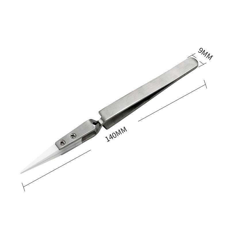 Антистатические керамические пинцеты с ручкой из нержавеющей стали и острыми кончиками для ремонта микроэлектроники
