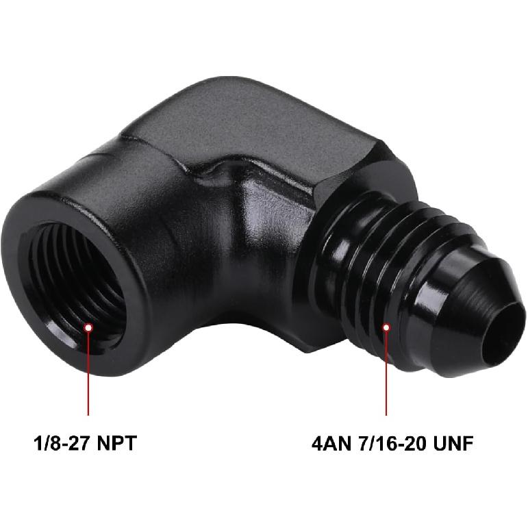 4AN Male Flare to 1/8 NPT Female 90 Degree Fitting Adapter Aluminum Black