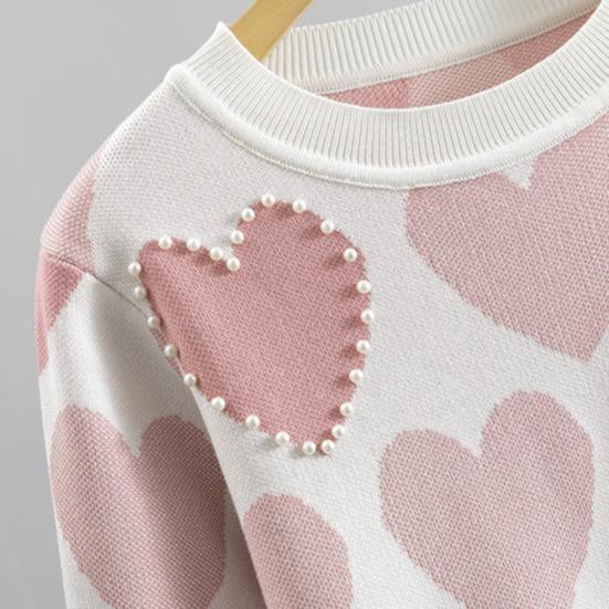 2 шт./комплект Женский комплект: топ и брюки, принт в виде сердечек, украшение бусинами, круглый вырез, длинные рукава, толстовка, эластичный пояс, манжеты на щиколотках, спортивные брюки