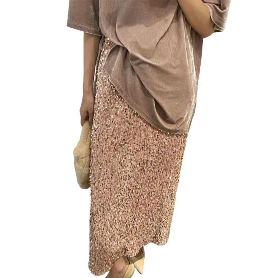 Женская юбка макси с высокой талией, однотонный дизайн, длинная юбка с пайетками, утягивающая ноги юбка