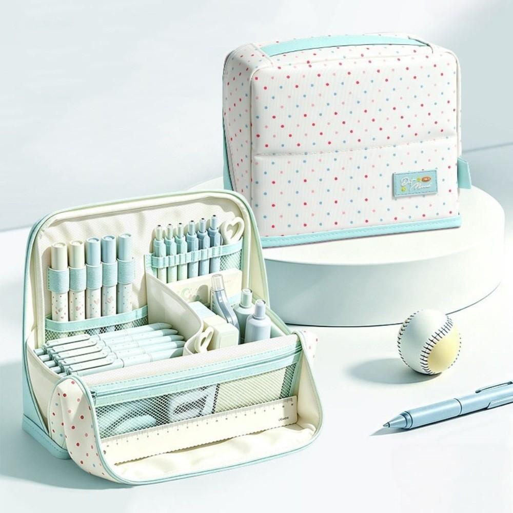 Multi-layer Magnetic Standing Pencil Case Portable Stationery Bag Polka Dot Pen Bag Students