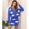 Womens 2-Piece Knit Set: V-Neck Button-Up Cardigan Bodycon Mini Skirt In Cloud Acrylic Sweet Chic Style