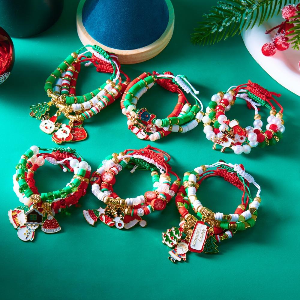 4pcs Colorful Christmas Bracelet Set Stackable Wristband Jewelry New Adjustable Braided Bracelet