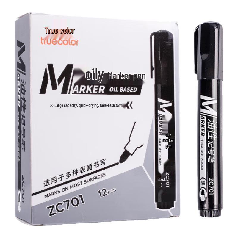 Водостойкий маркерный маркер True Color Black на масляной основе - Широкий наконечник, Устойчивый к выцветанию, Идеально подходит для маркировки на стройке и в логистике