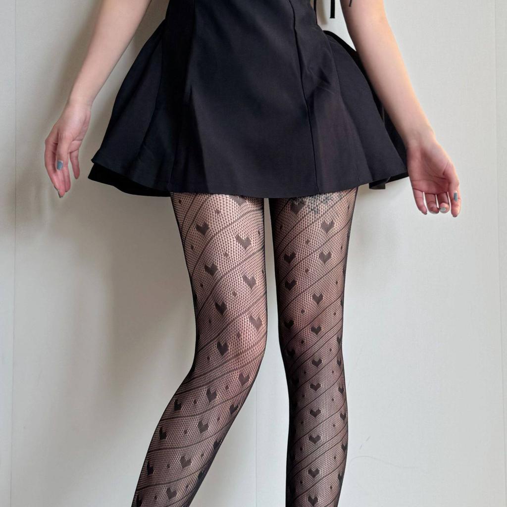 Ballet Style Hollow Mesh Love Thin Stockings Female Sexy Thin Gray Silk Twill Love Fishing Net Socks Bottoming Socks