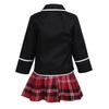 Girls School Uniform Kids British Style Japanese Anime Outfit Long Sleeve Coat with Shirt Tie Mini Skirt 4PCS Set