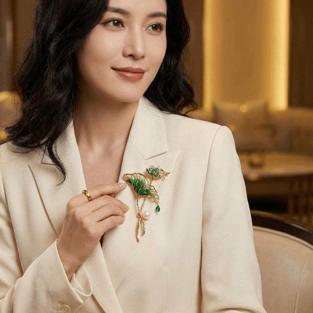 Дизайнерская Брошь Лист Лотоса с Рисунком Винтажная Брошь-Булавка Пион Новая Брошь Лотос Свадебная