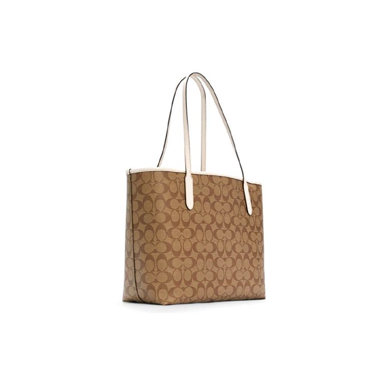 Coach X Snoopy City 33 Classic Monogram Faux Leather Tote Bag Women tote Khaki C4292-IME7V