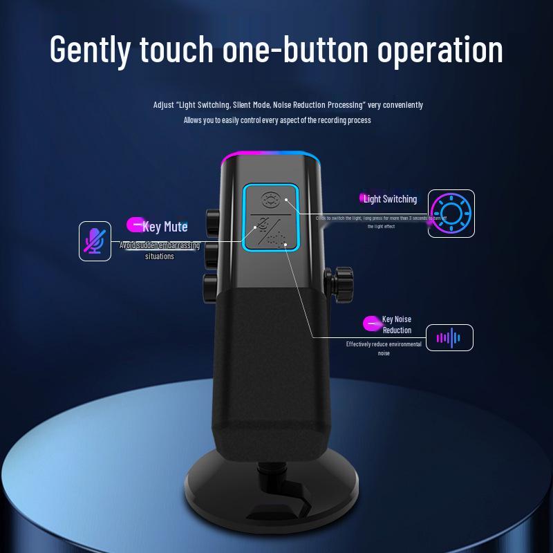 RGB Динамический USB-микрофон для игр, записи и пения с шумоподавлением и встроенной звуковой картой