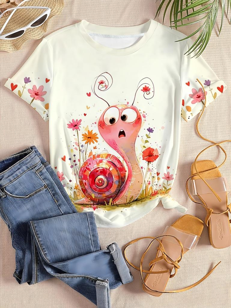 Funny Snail Graphics Women's T-Shirt Cute Animal 3D Printed Short Sleeves Summer Loose T-Shirts Tops Tees Y2k Daily Wear Clothes