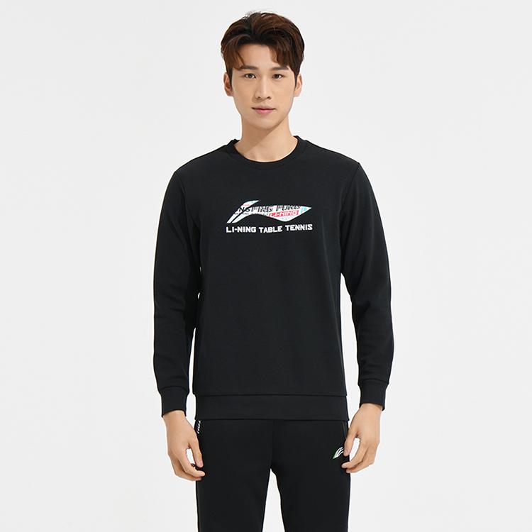 Li-Ning Ping Pong Series Solid Color Cotton-Feel Basic Sport Casual Crew Neck Long Sleeve Sweatshirt Unisex Sweatshirt Black AWDT281-2