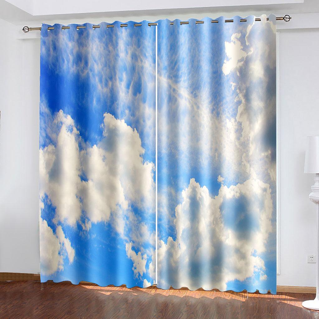 Серия «Голубое небо и белые облака», дешевые солнцезащитные шторы для гостиной, спальни, украшение для дома, 2 шт. крючков, дырокол