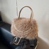 Autumn Furry Portable Small Bag Fashion Pearl Small Square Bag Autumn and Winter Textured Ladies Crossbody Furry Bag