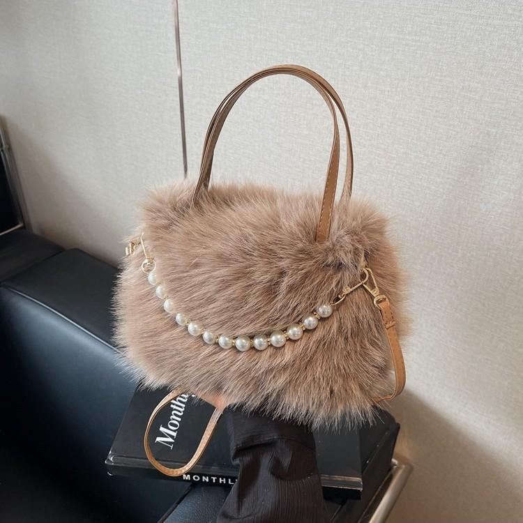 Autumn Furry Portable Small Bag Fashion Pearl Small Square Bag Autumn and Winter Textured Ladies Crossbody Furry Bag