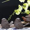 Handmade Lucky Teapet Birds for Home Garden Decoration, Desk Ornaments, Purple Sand Statues, Decor