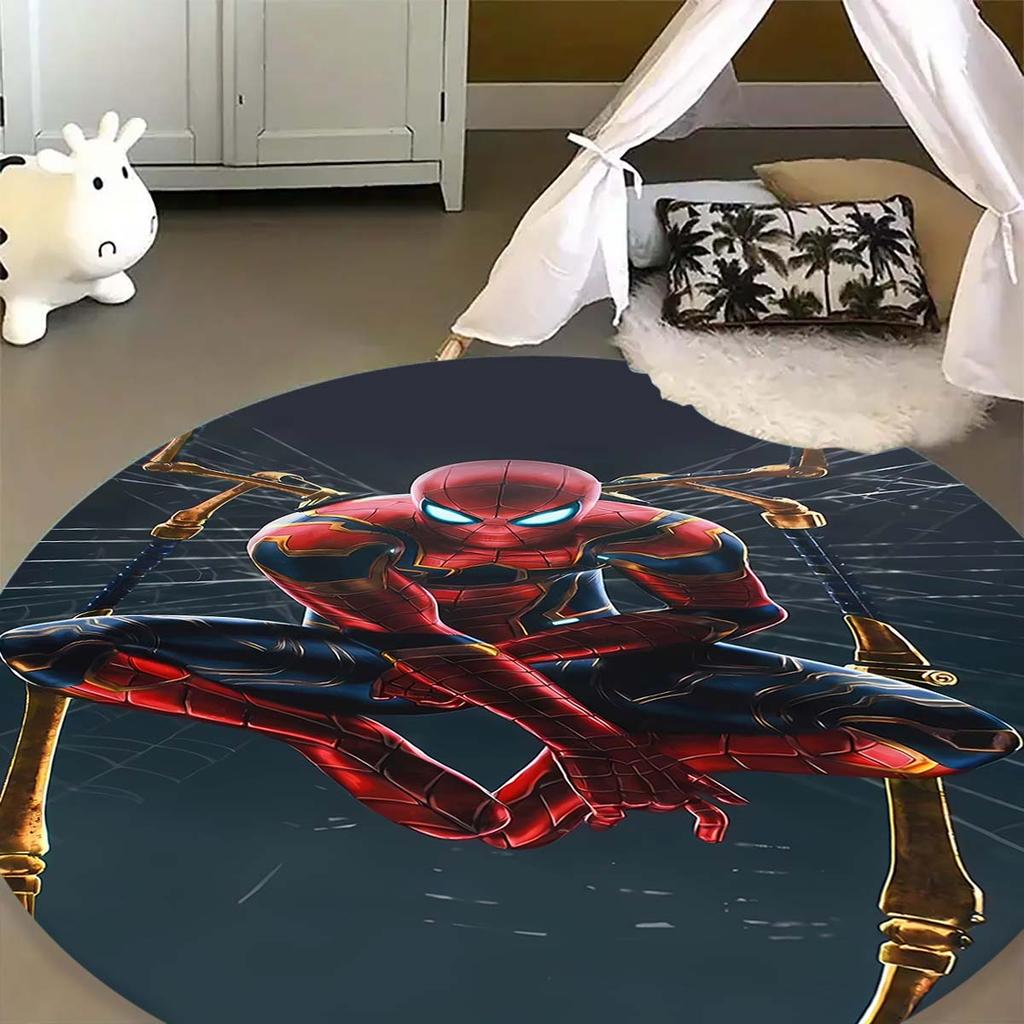 Cool Spider-Man cartoon print round carpet, bedroom, living room and office rotating chair carpet, home decoration