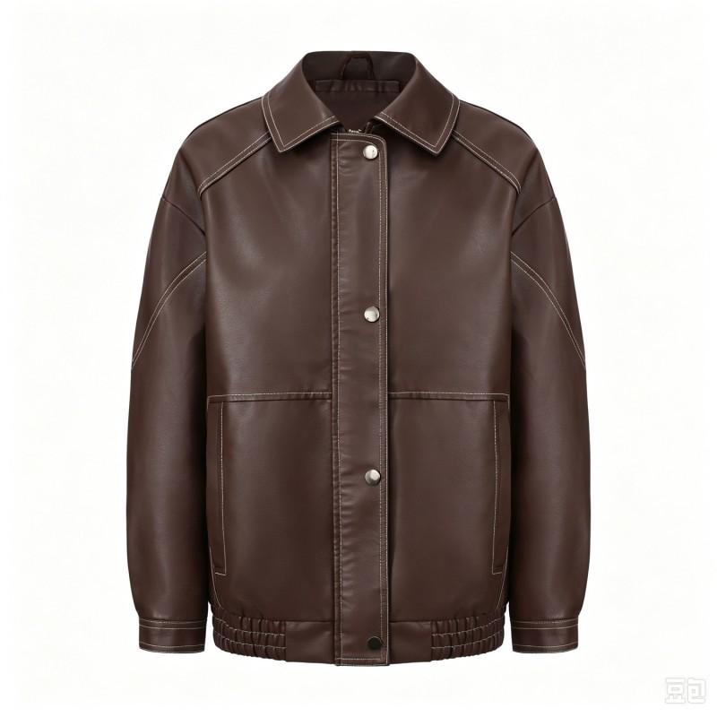 Womens Oversized Faux Leather Biker Jacket Loose Fit PU Coat With Zipper Travel Casual Wear