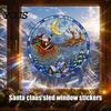 Christmas Home Window Decor Santa Sleigh Suncatcher Cling, Stained Glass Style Static Reusable Holiday Decorations Sticker, Rainbow Film Xmas for Shop