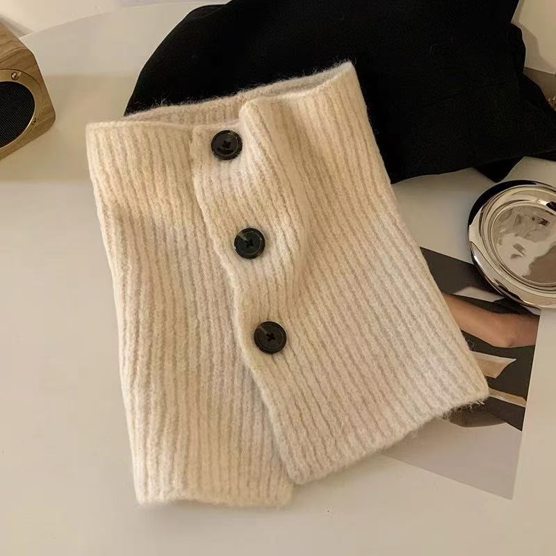 Korean pullover turtleneck button shawl women's winter outside with warm knitted scarf neck protection fake collar shawl cape