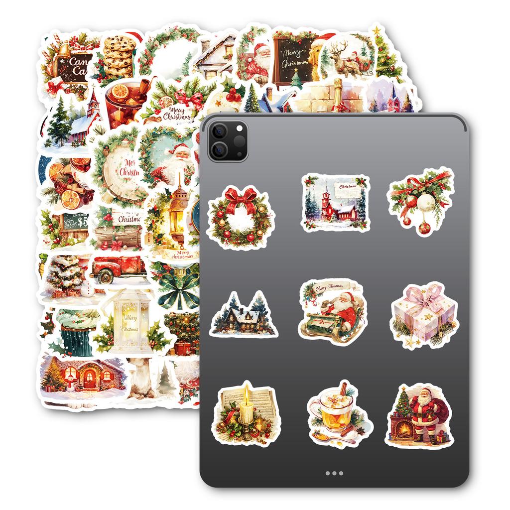50 шт. Винтажные рождественские наклейки - Уютные праздничные наклейки для журналов, багажа, подарков