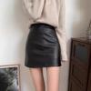 Women's Black PU Leather A-Line Mini Skirt – Slim Fit, Versatile Midi for Autumn/Winter