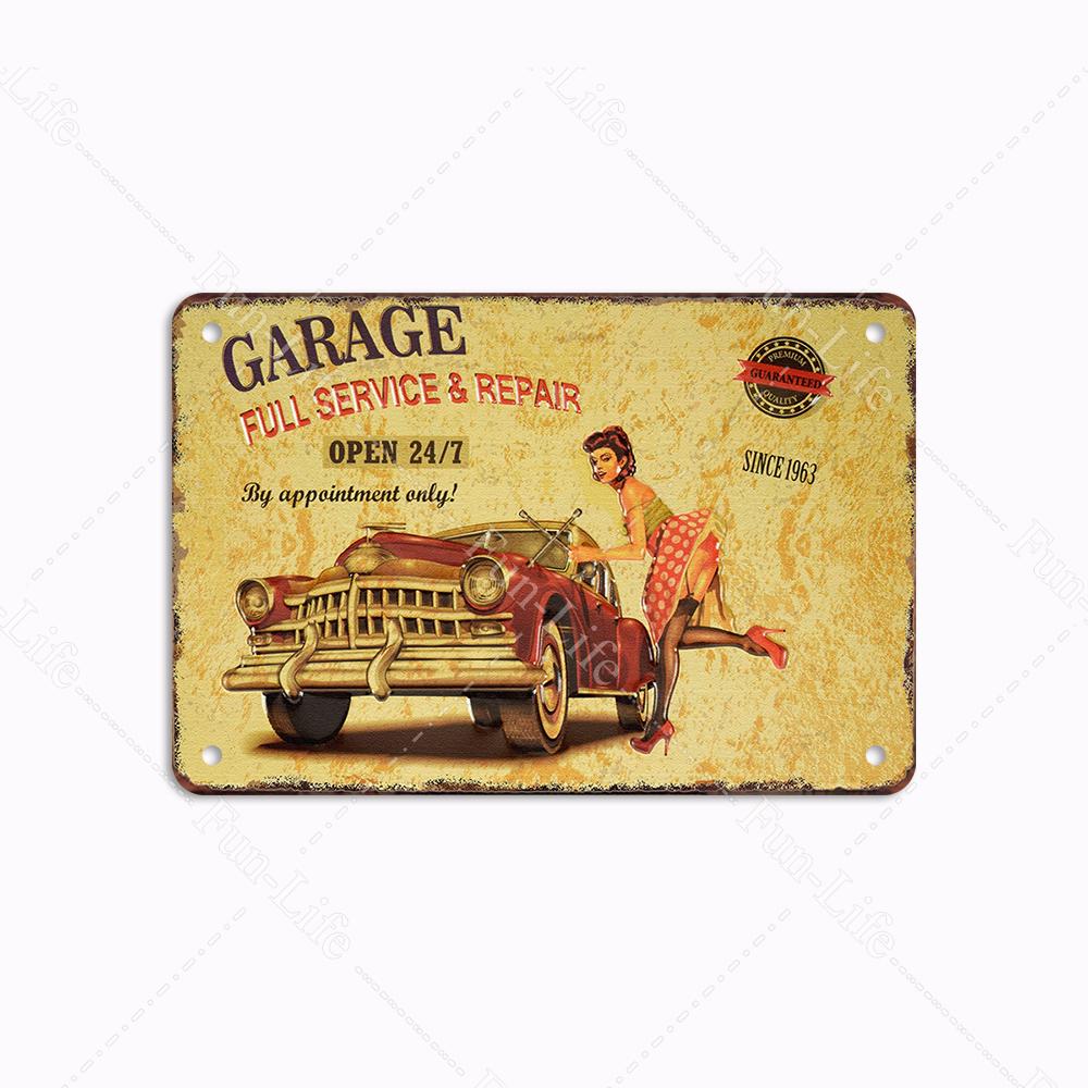Гараж Классика Винтаж Красивая Девушка Металлическая Табличка Ретро Оловянная Вывеска Железная Живопись Бар Клуб Искусство Домашний Настенный Декор Плакат 20x30 см