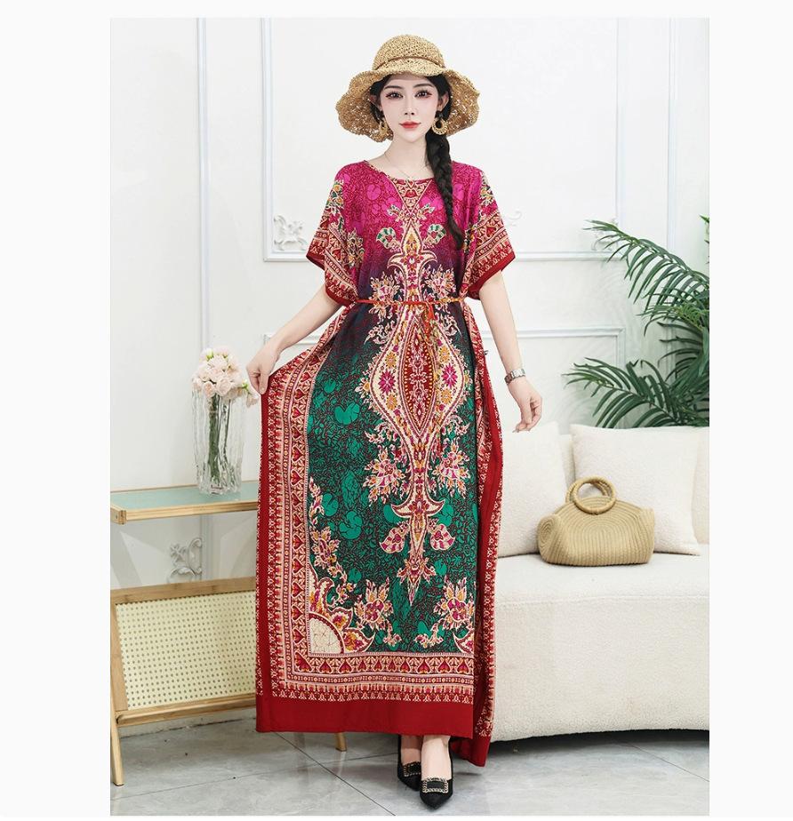 Summer vacation bohemian beach skirt exotic loose sunscreen dress smock