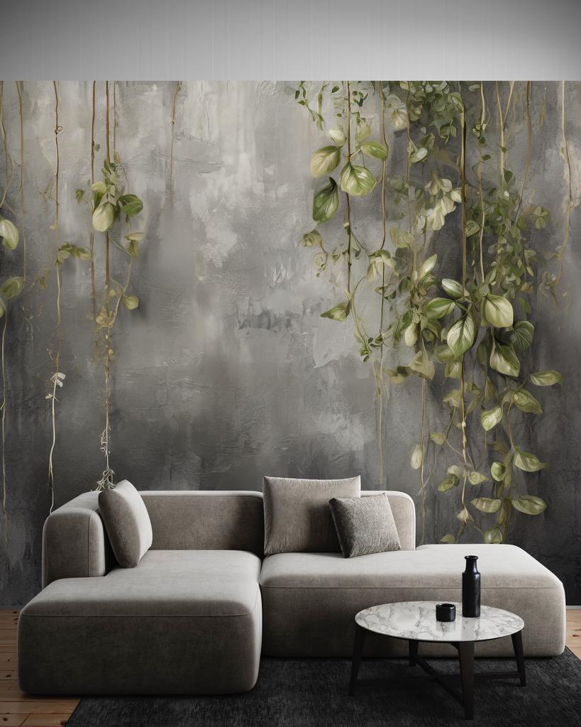 Wallpaper Concrete Natura Leaves