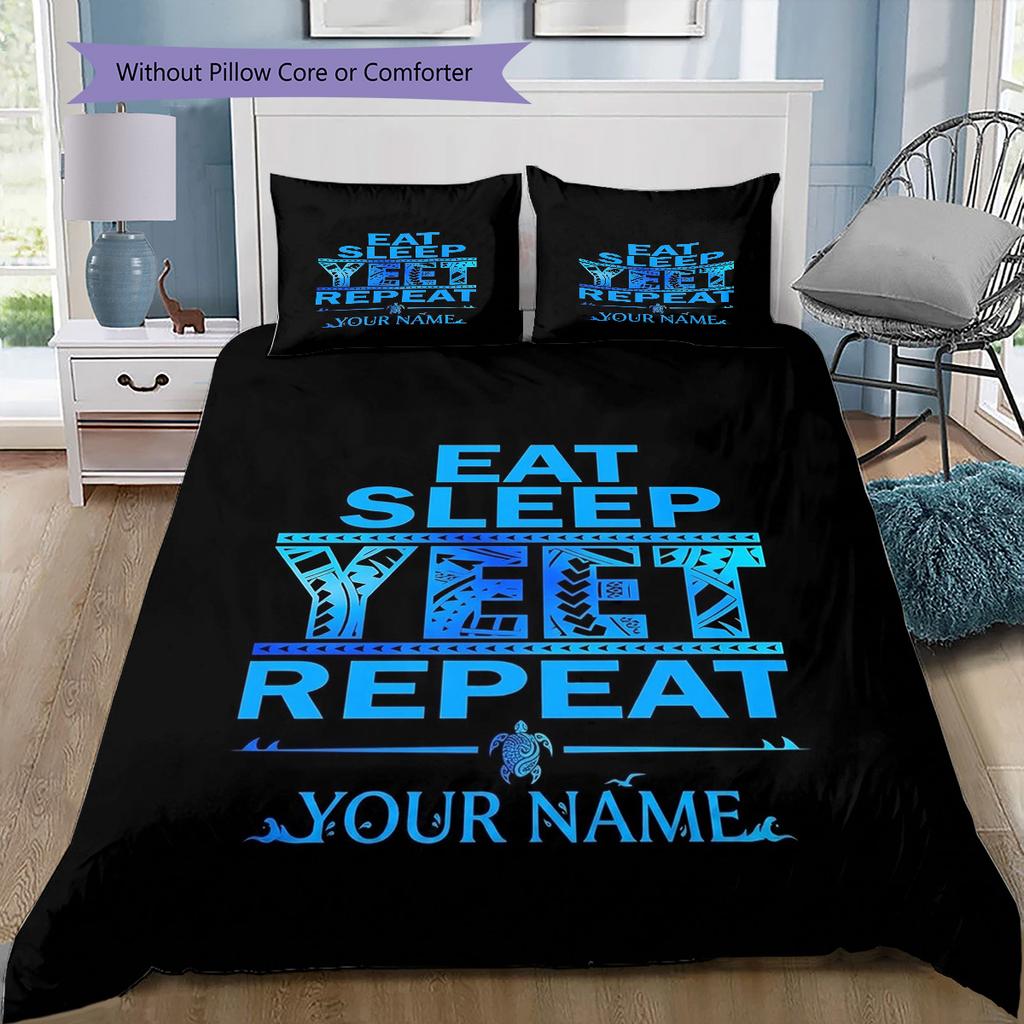 Ink Motto Custom Name Pattern Bedding Quilt Set Quilt Cover Pillowcase Home Birthday Gift(1 * duvet cover + 2 * pillowcase, without core)