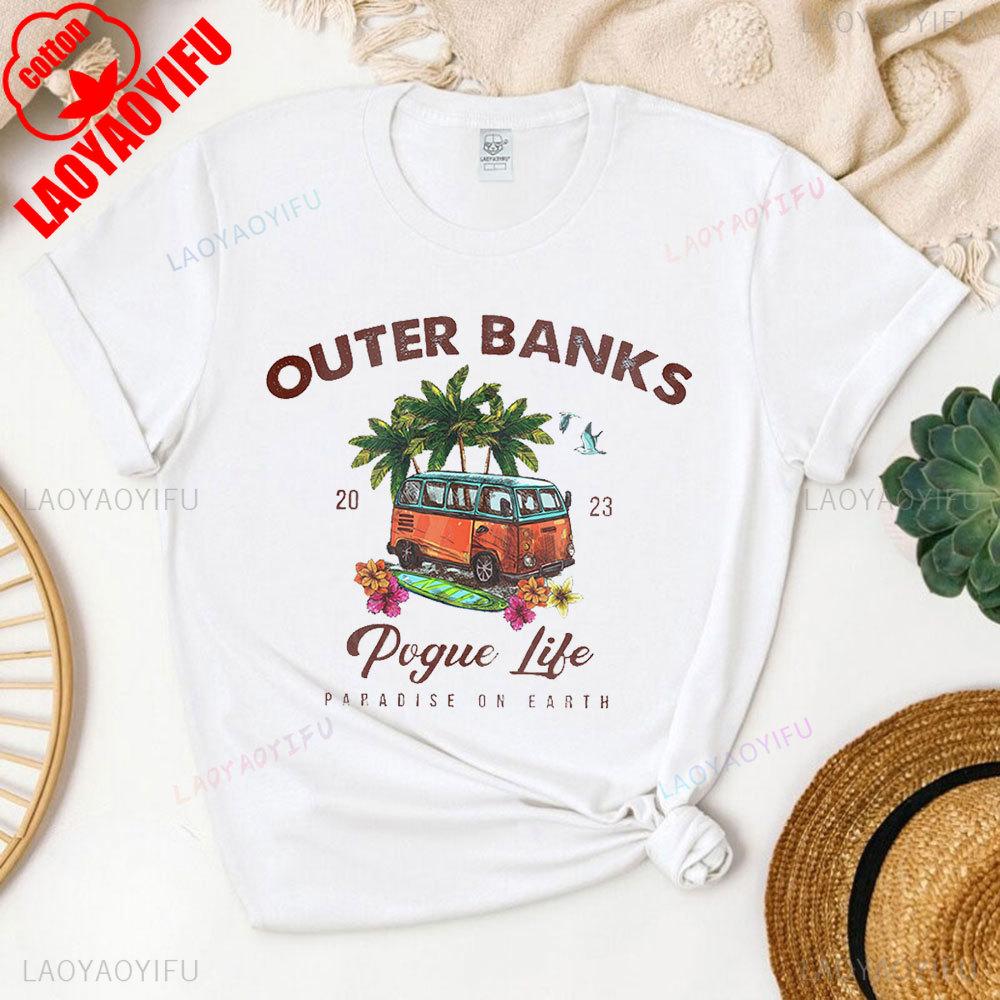 Рай на Земле Outer Banks Унисекс Футболка Для фанатов сериала Outer Banks Летний Отпуск Хлопковая Рубашка Пляжные Топы