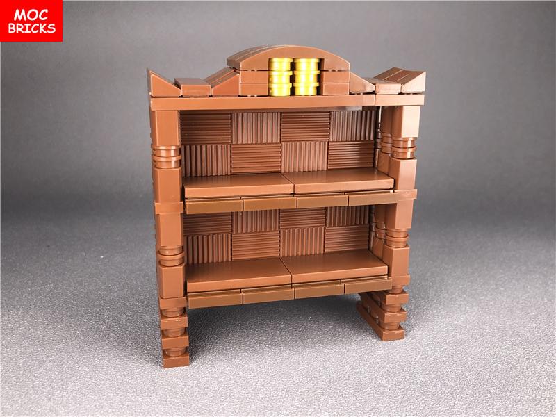 Нетоксичный набор Moc Bricks DIY Коричневый Классический Стол и Стул и Книжная полка Строительные Блоки Собранные Игрушки Для Детей Подарки на Рождество