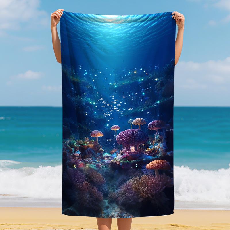 Beach Towel Fantasy Mushroom Night Print Microfiber Towel for Men Women Summer Vacation Beach Pool Yoga Camping Trip