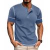 Summer New Men's Muscle Henley Shirt Men's Colour Blocking Round Neck T-shirt Short Sleeve Tops