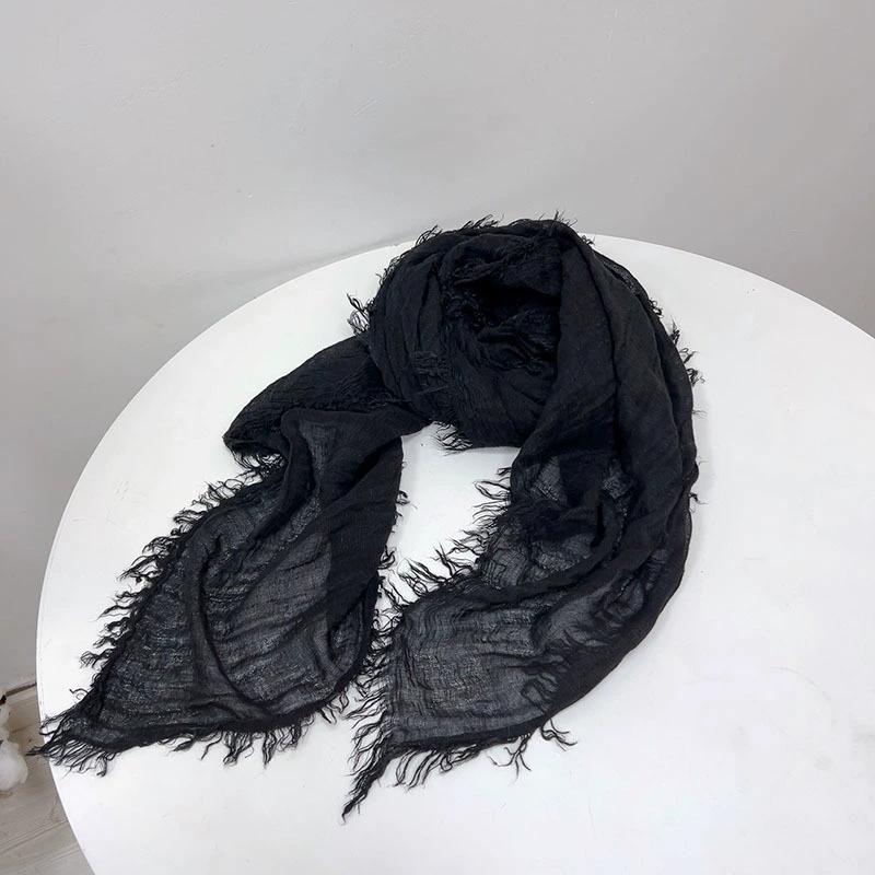 High Quality Comfortable Nice 140*140cmSolid Color Linen Scarf Spring and Summer Thin Breathable Square Shawl Scarf With Tassel