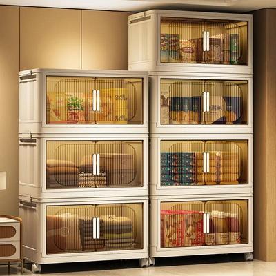 Шкаф-органайзер большой емкости, открытый ящик для хранения с двойной дверью и колесиками с крышкой, штабелируемые складные корзины для сортировки закусок