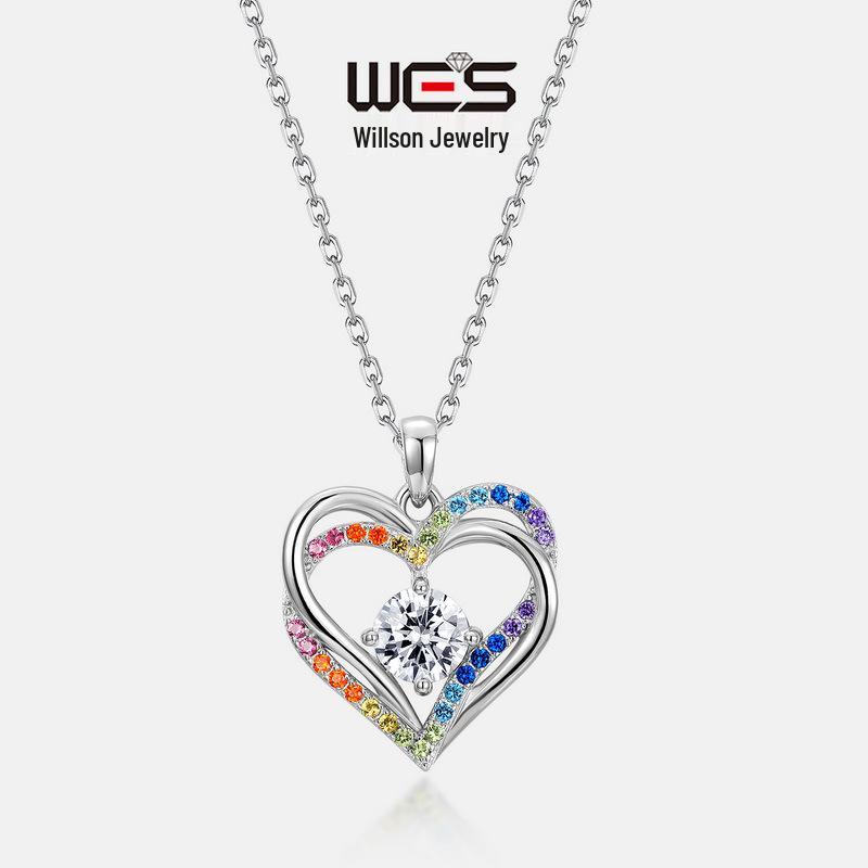 Rainbow Heart Pendant S925 Silver Ocean Heart Clavicle Chain - European & American Fashion
