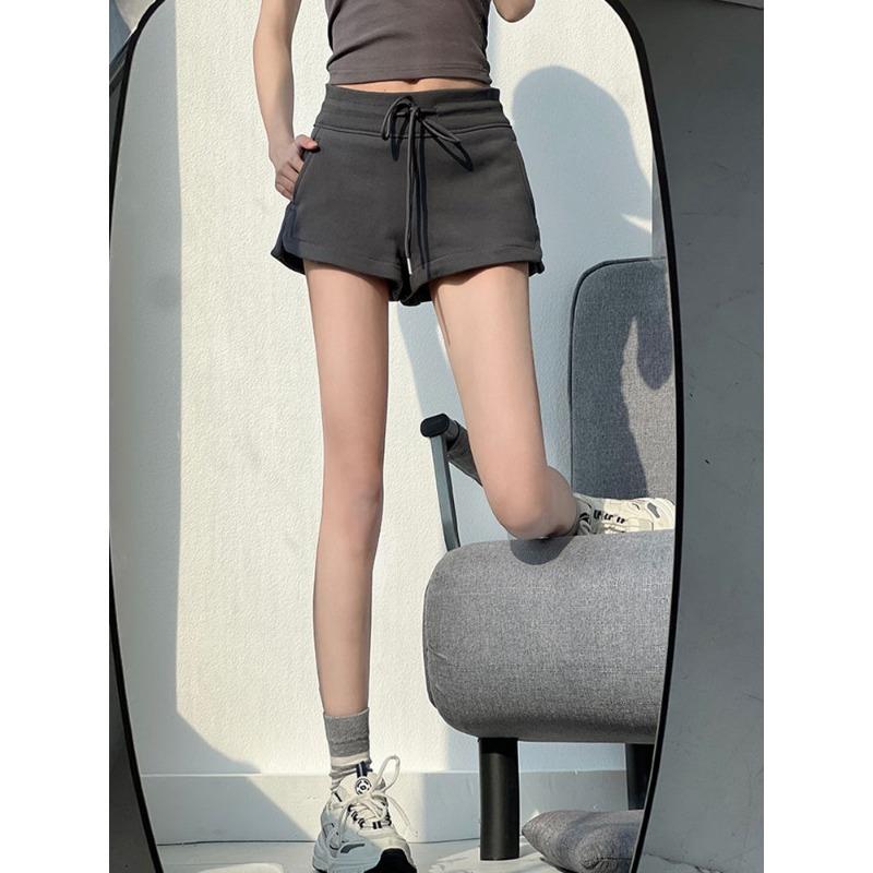 Повседневные спортивные шорты для женщин, летние, тонкие, с высокой талией, на шнурке, широкие штанины, утягивающие, с тремя точками