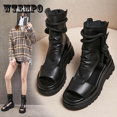 Женские сандалии на плоской подошве из мягкой кожи; Сандалии с открытым носком; повседневные римские туфли на среднем каблуке с высоким берцем;