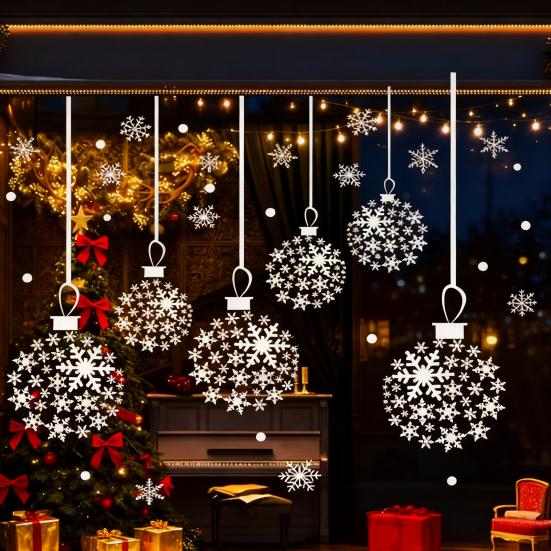 Рождественские наклейки на окна в виде снежинок, большие белые наклейки на окна в виде снежинок, зимние ПВХ наклейки для стекла, для праздничного украшения в помещении