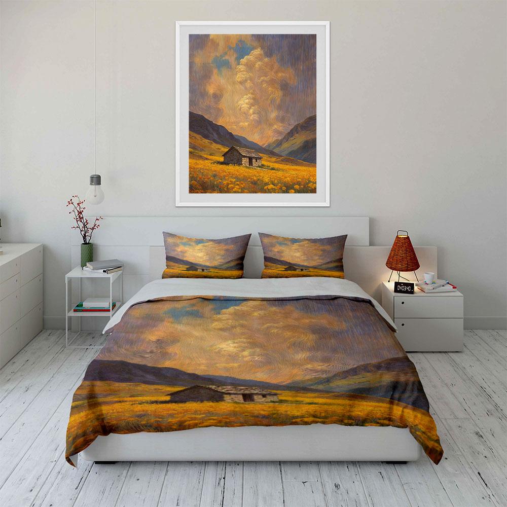 Swirling clouds and cabin. Bedding sets Duvet cover sets Duvet covers Pillowcases(1* Duvet Cover 2* Pillowcases without duvet insert)