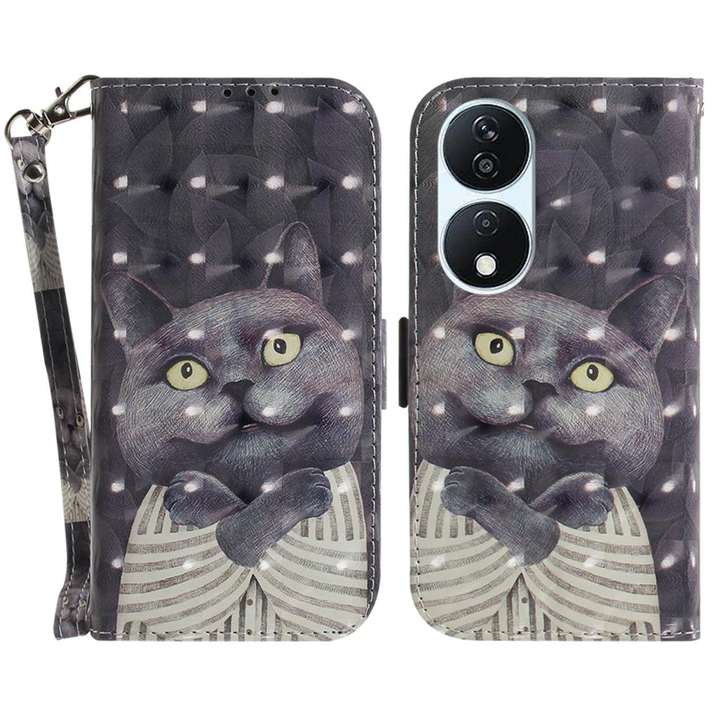 For Honor X7b 4G/90 Smart/Play 50 Plus 5G Cover 3D Pattern Printing Leather Stand Phone Case with Strap
