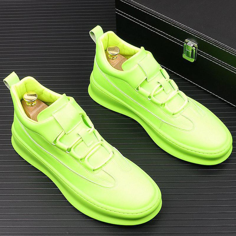 Men Casual Leather Boots Trend Green White Men's Inner Height Increase Shoes Youth Street Style Platform Boot Short Ankle Shoes
